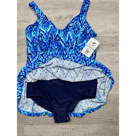 Maxine One Piece Swimdress Size 20W Blue Geometric Print Bathing Suit UPF50 NWT - Picture 6 of 8